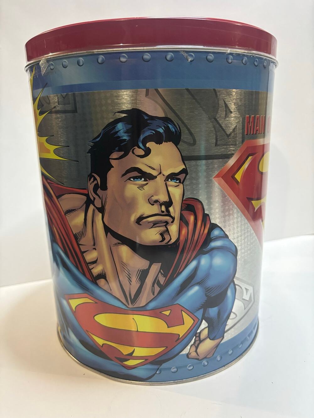 Superman Man of Steel Popcorn Tin Houston Harvest Collectible DC Comics Vintage
